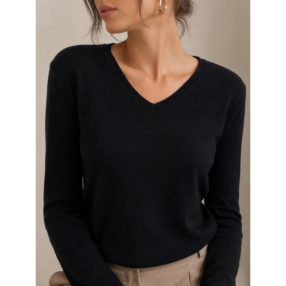 Vintage Pendleton Silk Cashmere‎ Blend V-Neck Sweater Black Women's M